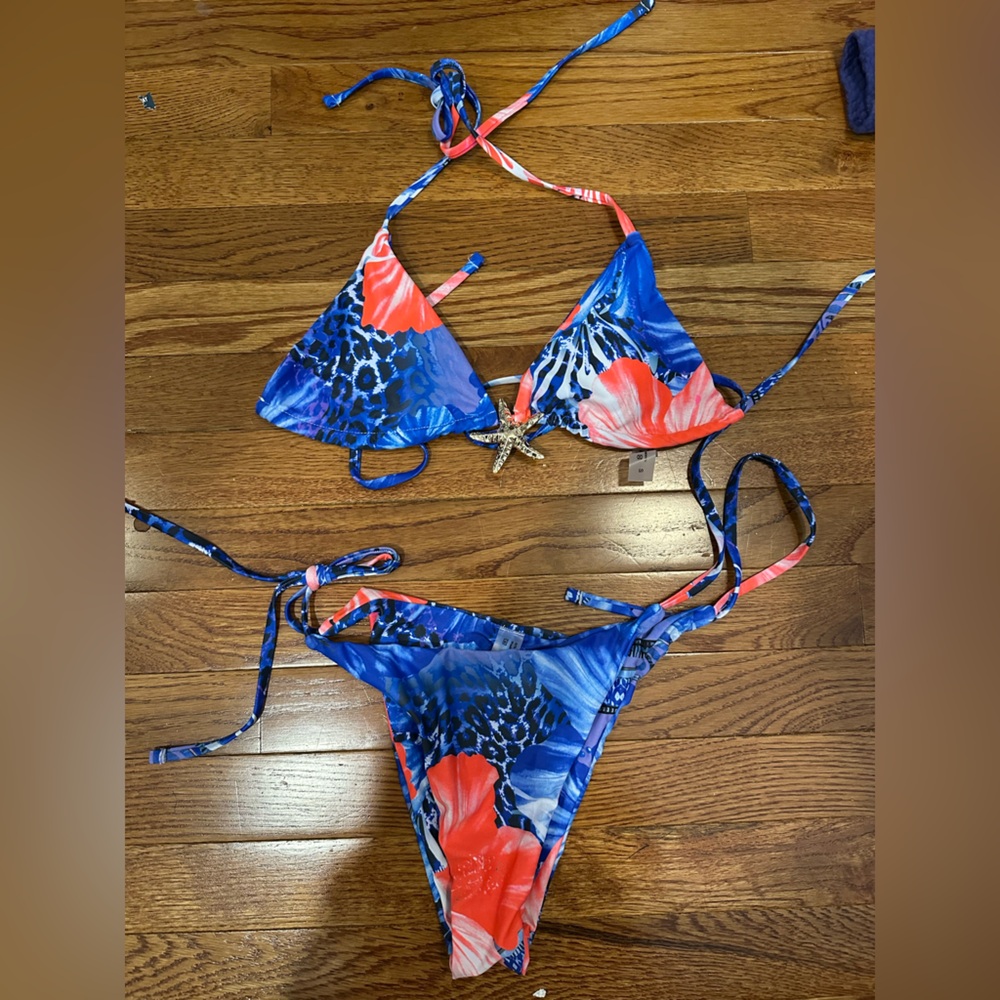 SHEIN Blue and Red Bikini Set